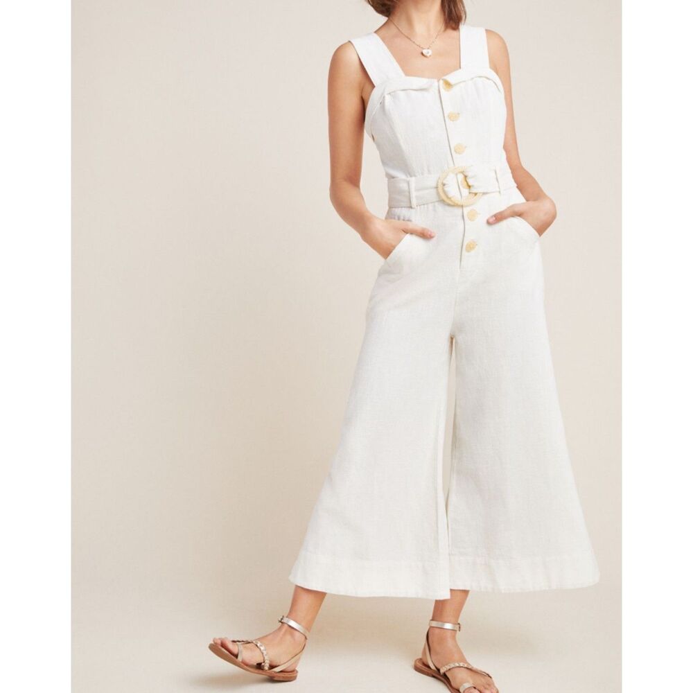 ~ By Anthropologie 0 Jumpsuit Linen Blend Cape Cod Crop Wide Leg Sleeveless